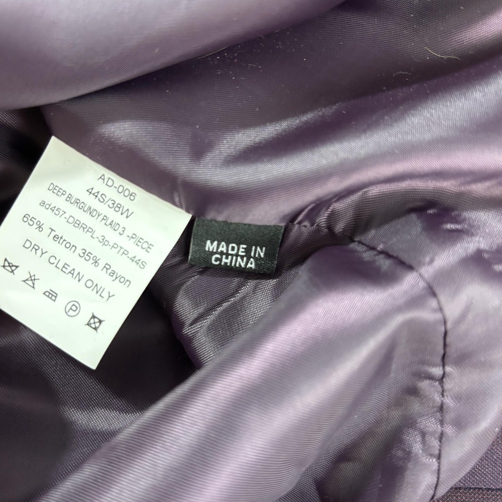 NWT Alain Dupetit Blazer Vest 2 Pc Set Mens 44S Purple Plaid Formal Suit Jacket - Picture 11 of 16